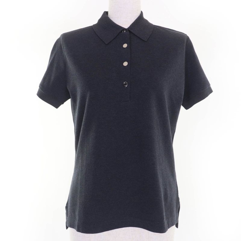 Hermes Sellier 100% Cotton Sellier Button Short Sleeve Polo Shirt Charcoal Gray