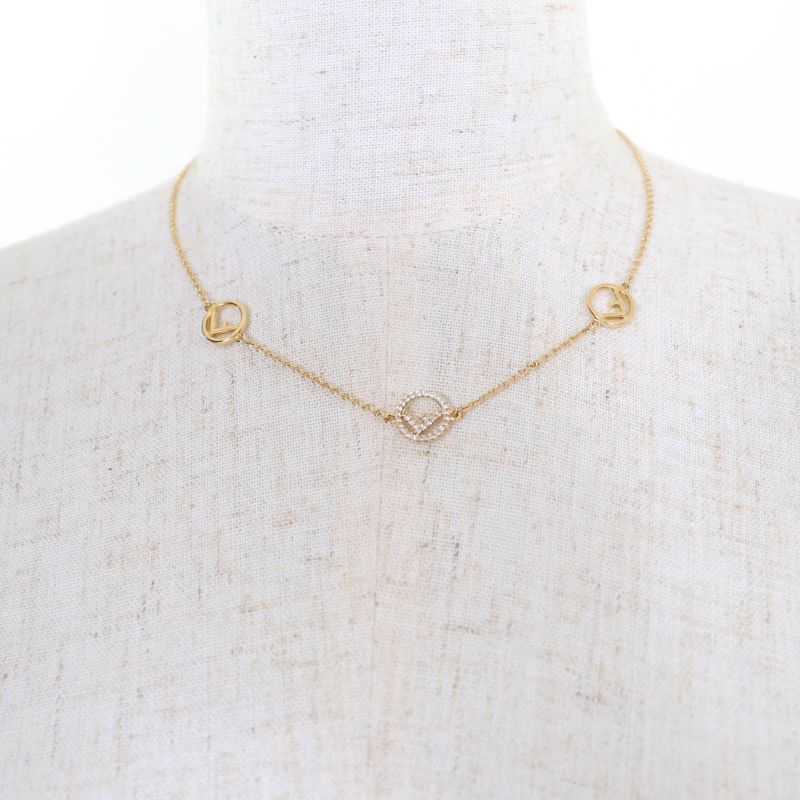 Fendi F Is Fendi Necklace With Crystals Gold With Box Women