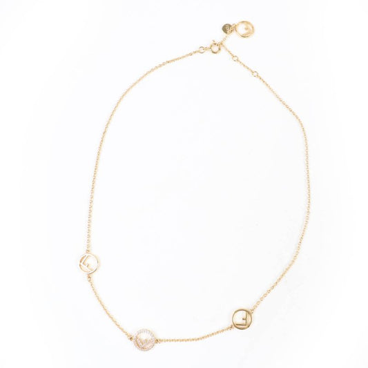 Fendi F Is Fendi Necklace With Crystals Gold With Box Women