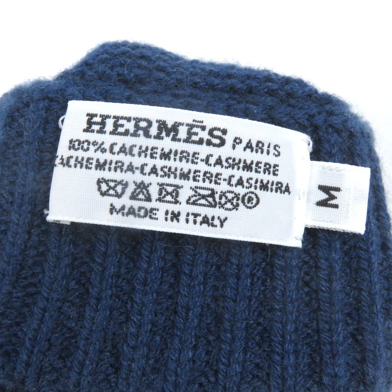 Hermes 100% Cashmere H Logo Knitted Gloves Gloves Navy M With Box Made In Italy