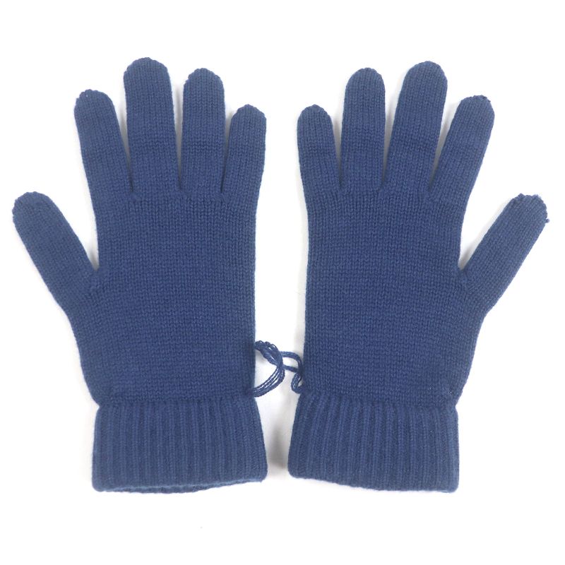 Hermes 100% Cashmere H Logo Knitted Gloves Gloves Navy M With Box Made In Italy