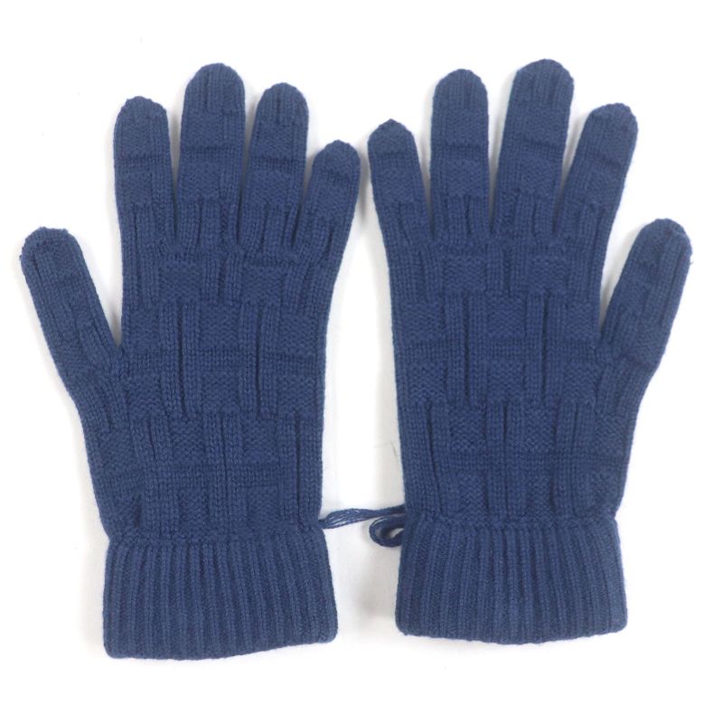 Hermes 100% Cashmere H Logo Knitted Gloves Gloves Navy M With Box Made In Italy