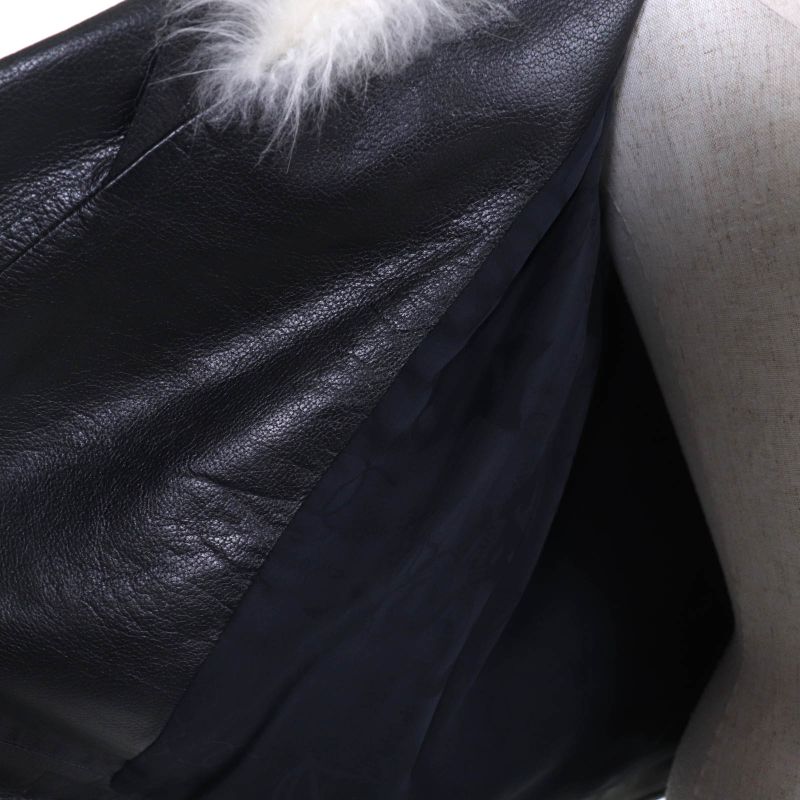 CHANEL P59083 Calfskin Goat Fur Sailor Collar Riders Jacket With Coco Mark