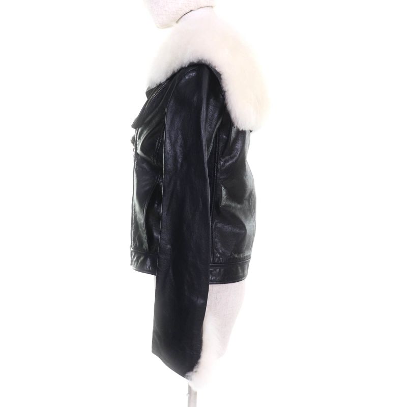 CHANEL P59083 Calfskin Goat Fur Sailor Collar Riders Jacket With Coco Mark