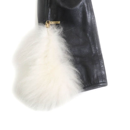 CHANEL P59083 Calfskin Goat Fur Sailor Collar Riders Jacket With Coco Mark