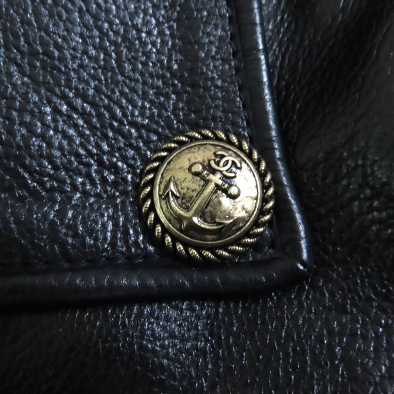 CHANEL P59083 Calfskin Goat Fur Sailor Collar Riders Jacket With Coco Mark