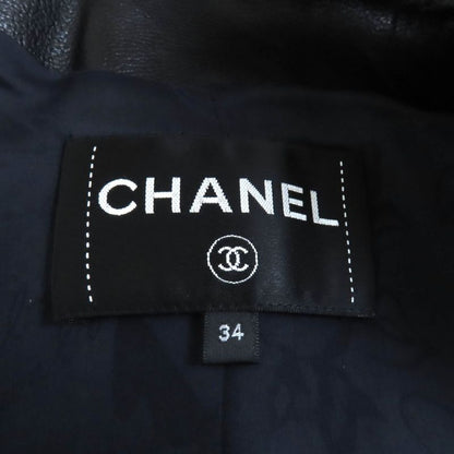 CHANEL P59083 Calfskin Goat Fur Sailor Collar Riders Jacket With Coco Mark