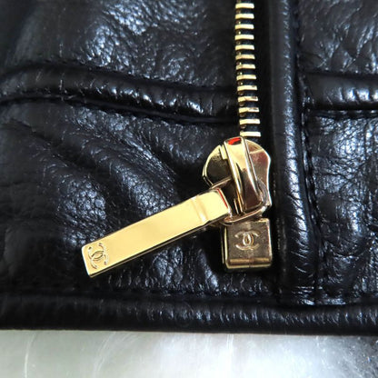 CHANEL P59083 Calfskin Goat Fur Sailor Collar Riders Jacket With Coco Mark
