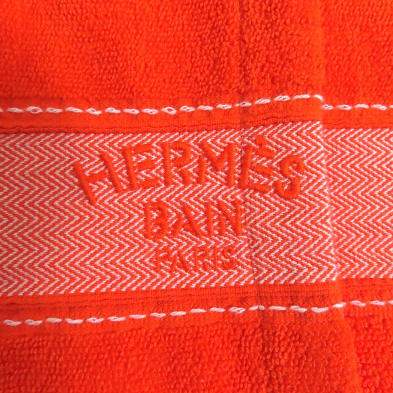 Hermes 100% Cotton Logo Embroidered Fringed Bathrobe Orange TU (equivalent To