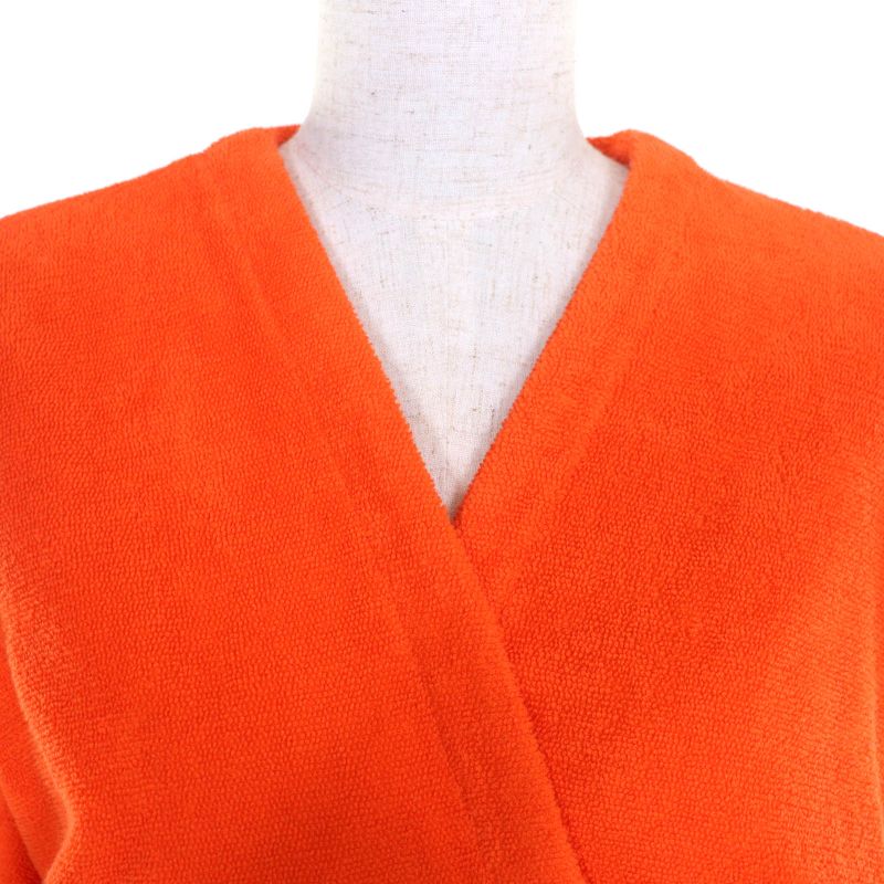 Hermes 100% Cotton Logo Embroidered Fringed Bathrobe Orange TU (equivalent To