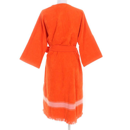 Hermes 100% Cotton Logo Embroidered Fringed Bathrobe Orange TU (equivalent To