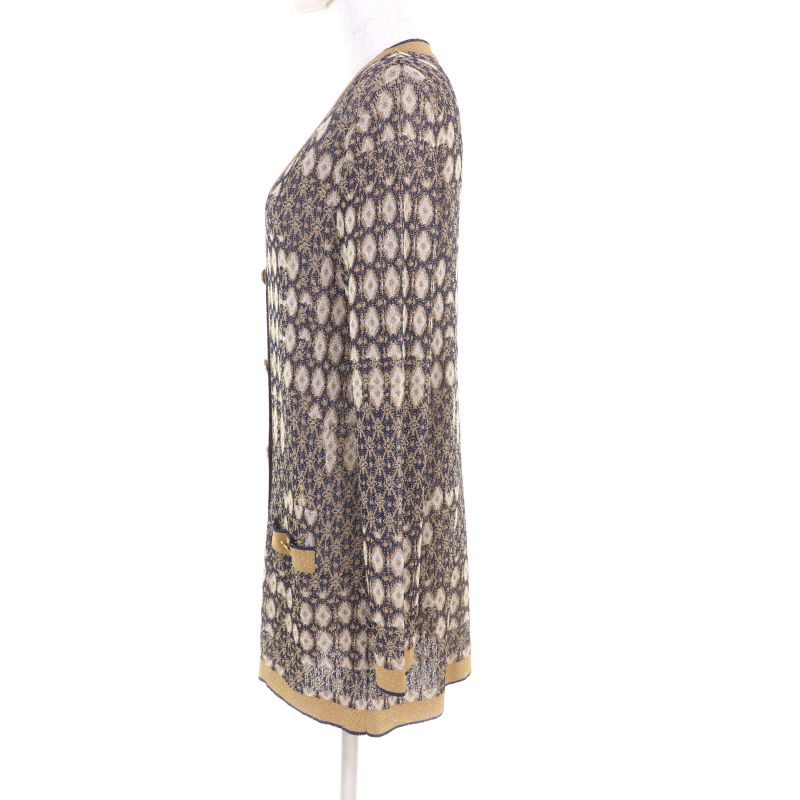 CHANEL P61677 All-over Lamé Long Cardigan With Coco Mark Gold Buttons Gold Navy