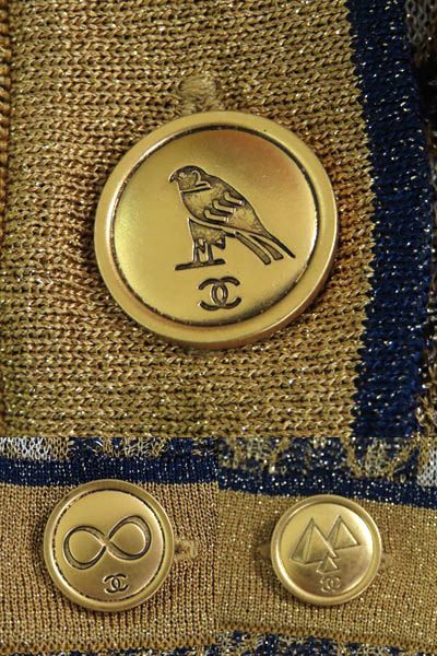CHANEL P61677 All-over Lamé Long Cardigan With Coco Mark Gold Buttons Gold Navy