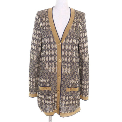 CHANEL P61677 All-over Lamé Long Cardigan With Coco Mark Gold Buttons Gold Navy