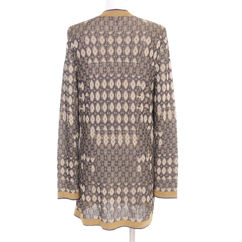 CHANEL P61677 All-over Lamé Long Cardigan With Coco Mark Gold Buttons Gold Navy