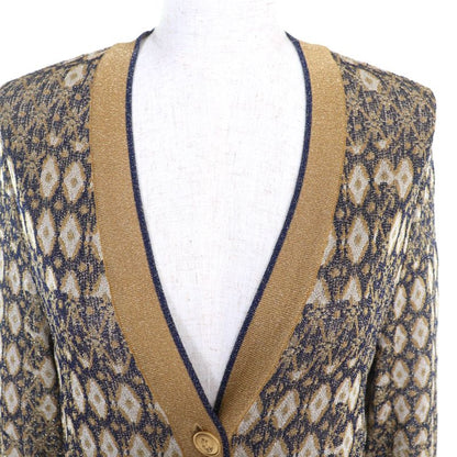 CHANEL P61677 All-over Lamé Long Cardigan With Coco Mark Gold Buttons Gold Navy