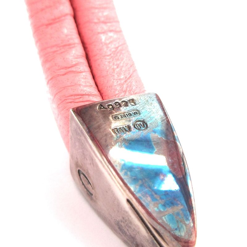 Bottega Veneta Bracelet Coiled Cuff Bracelet Leather Pink And Silver