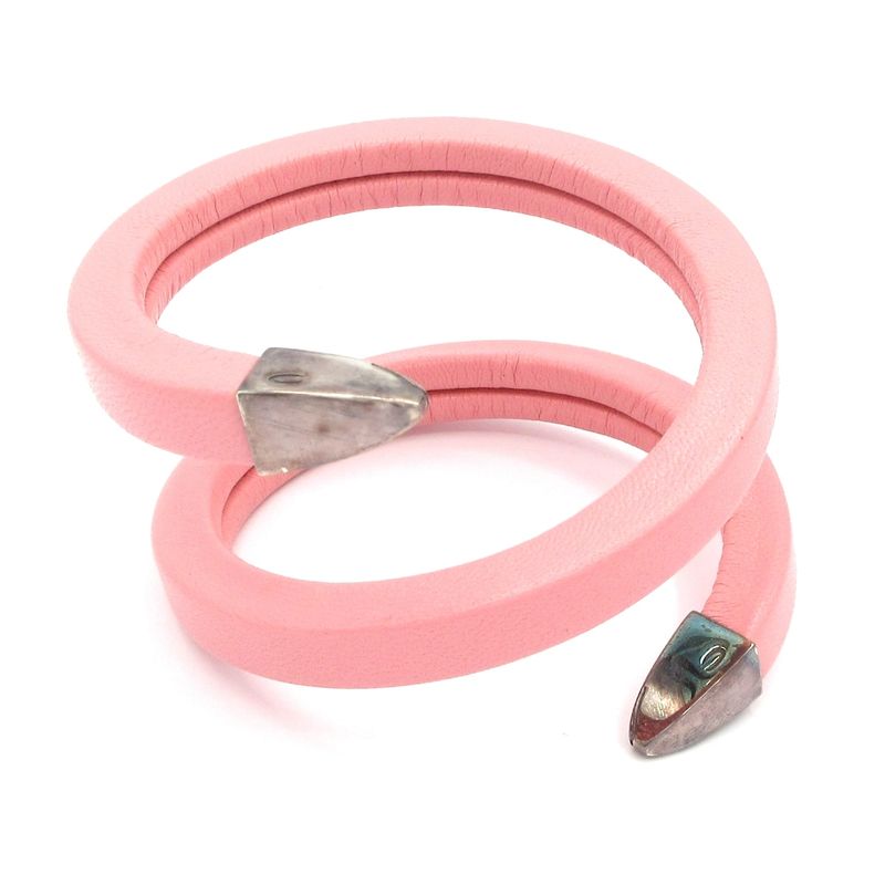 Bottega Veneta Bracelet Coiled Cuff Bracelet Leather Pink And Silver
