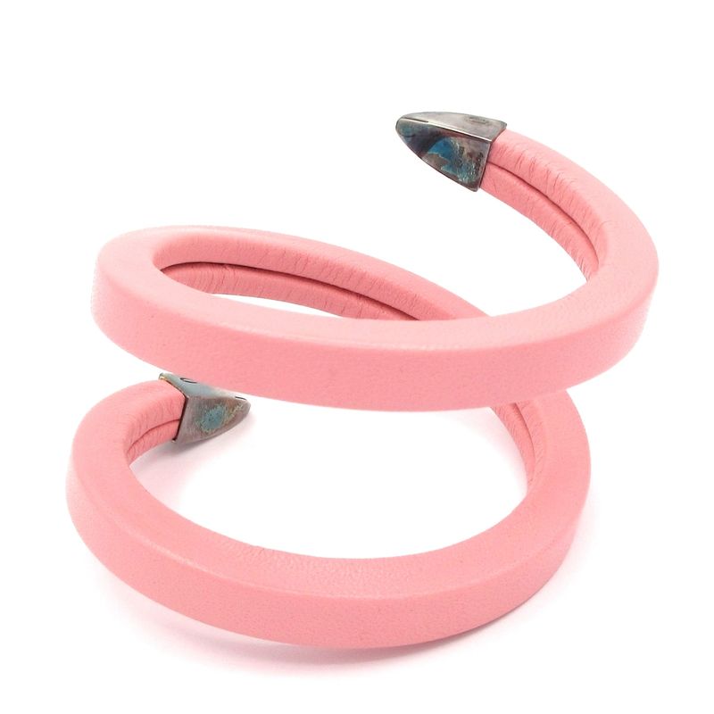 Bottega Veneta Bracelet Coiled Cuff Bracelet Leather Pink And Silver