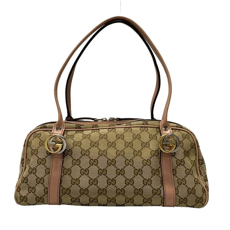 Gucci Shoulder Bag GG Twins/gg Pattern 232958 Beige Dark Brown And Salmon Pink