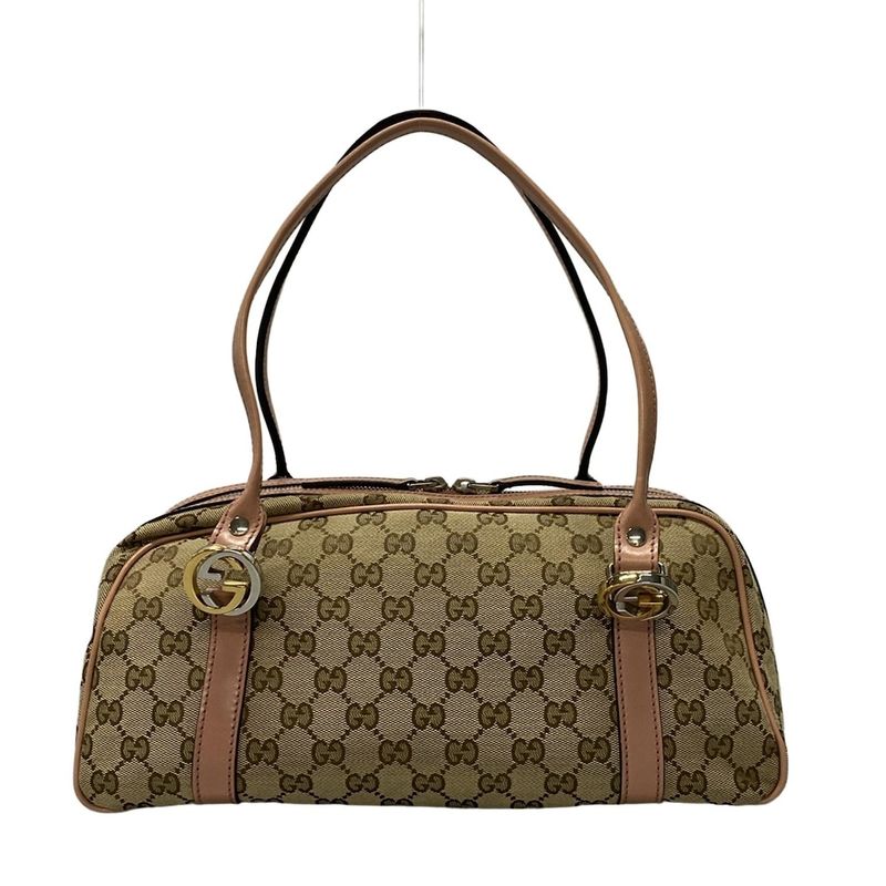 Gucci Shoulder Bag GG Twins/gg Pattern 232958 Beige Dark Brown And Salmon Pink