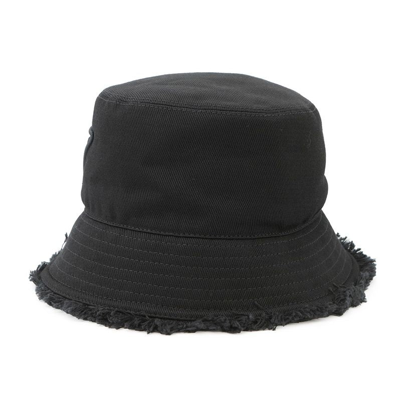 Prada Bucket Hat Fringe Triangle Logo Cotton S Black