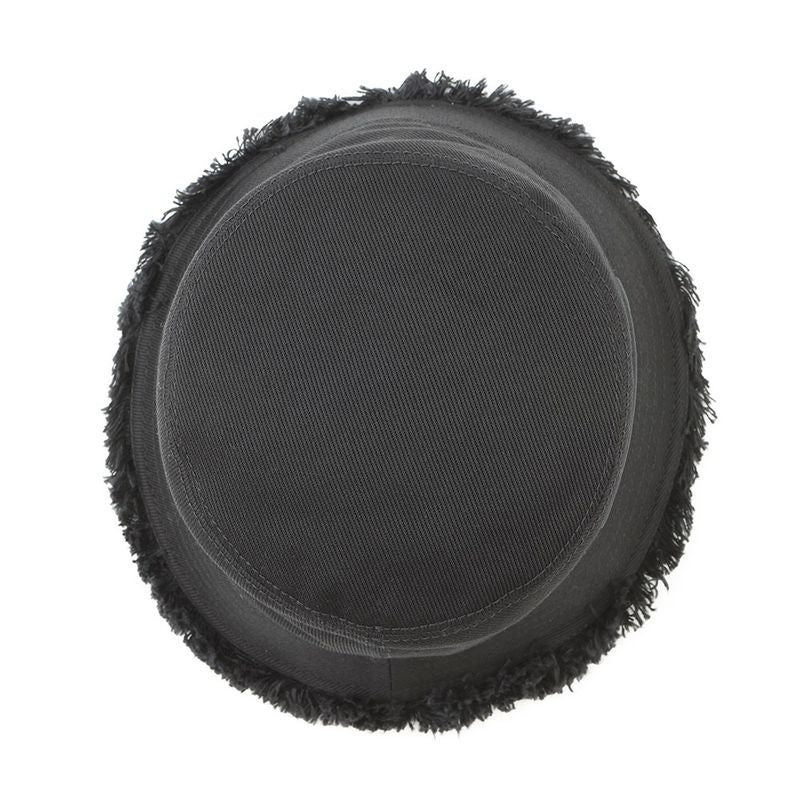 Prada Bucket Hat Fringe Triangle Logo Cotton S Black