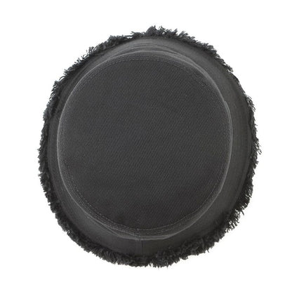 Prada Bucket Hat Fringe Triangle Logo Cotton S Black