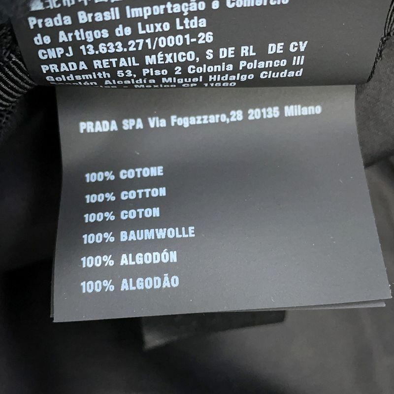 Prada Bucket Hat Fringe Triangle Logo Cotton S Black