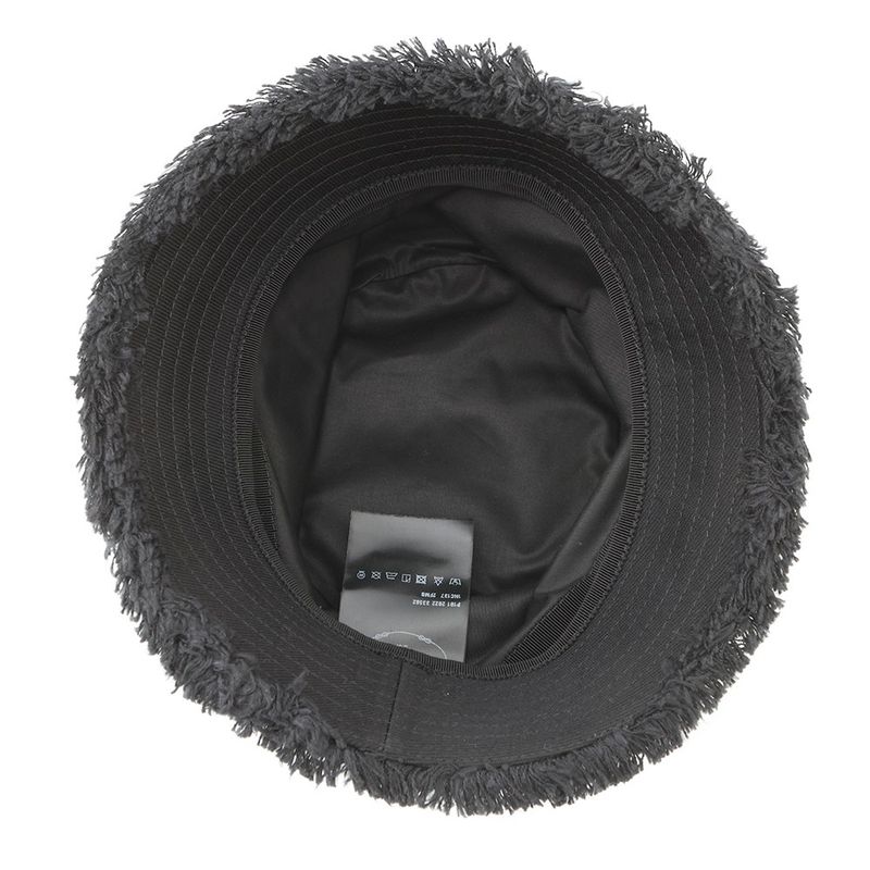 Prada Bucket Hat Fringe Triangle Logo Cotton S Black