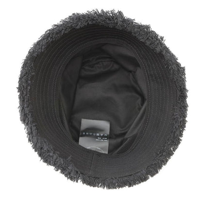 Prada Bucket Hat Fringe Triangle Logo Cotton S Black
