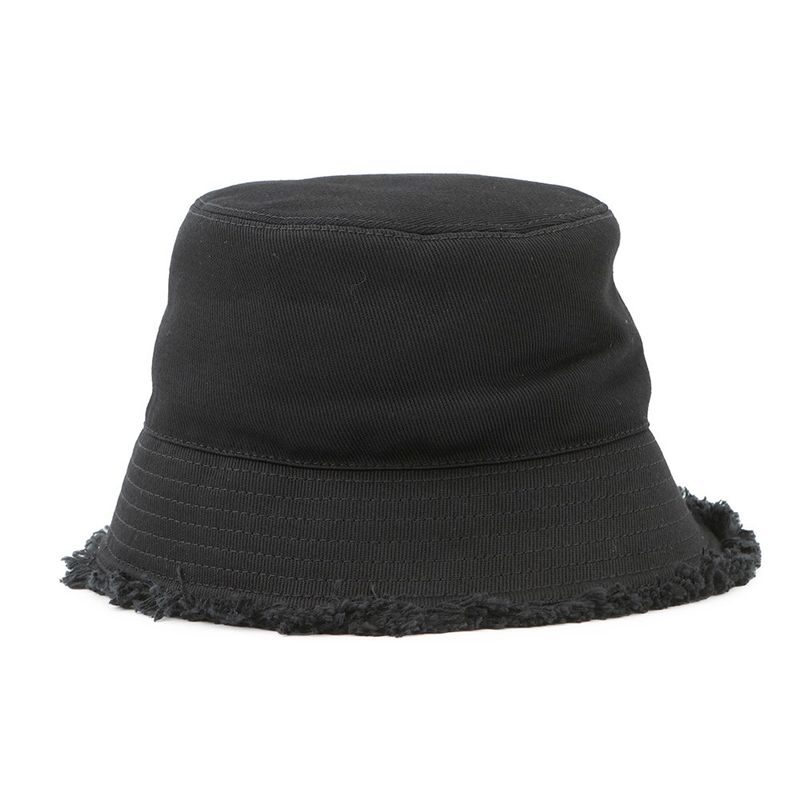 Prada Bucket Hat Fringe Triangle Logo Cotton S Black