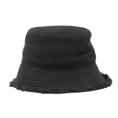 Prada Bucket Hat Fringe Triangle Logo Cotton S Black