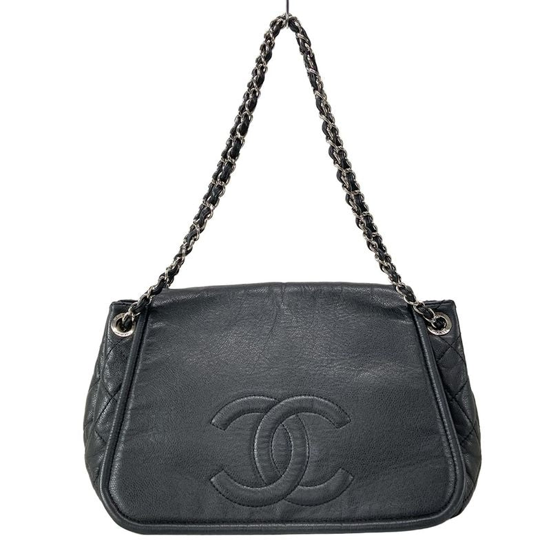 Chanel Shoulder Bag - Black Coco Mark / Chain Shoulder / Silver Hardware