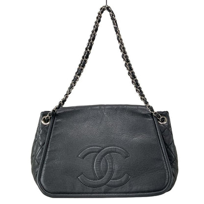 Chanel Shoulder Bag - Black Coco Mark / Chain Shoulder / Silver Hardware