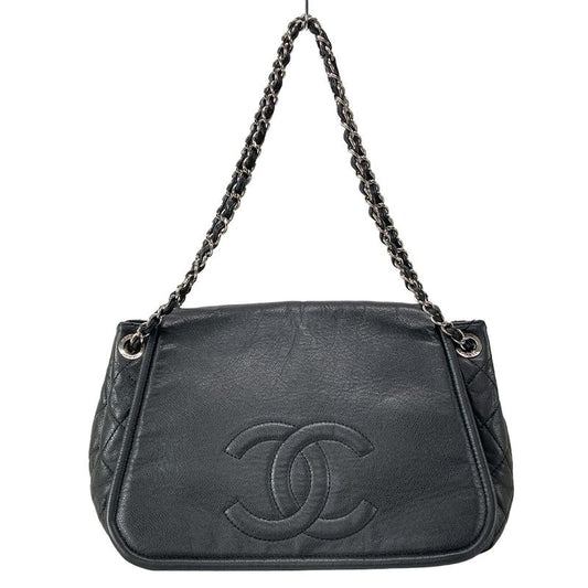 Chanel Shoulder Bag - Black Coco Mark / Chain Shoulder / Silver Hardware
