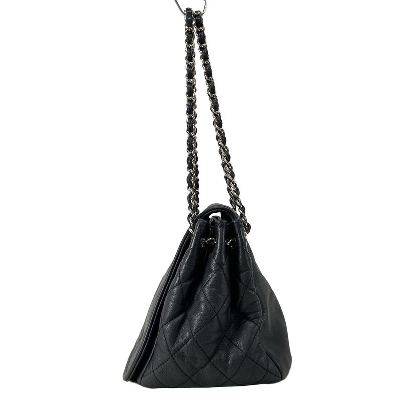 Chanel Shoulder Bag - Black Coco Mark / Chain Shoulder / Silver Hardware