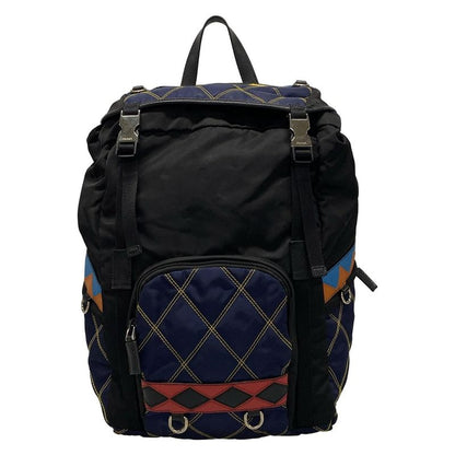 Prada Backpack Sac - Black X Dark Navy X Multi Quilted Leather