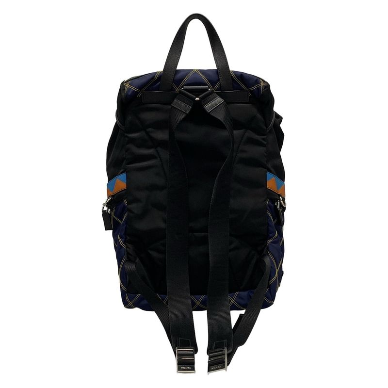 Prada Backpack Sac - Black X Dark Navy X Multi Quilted Leather