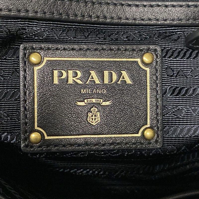 Prada Handbag - Black Leather Tag Leather
