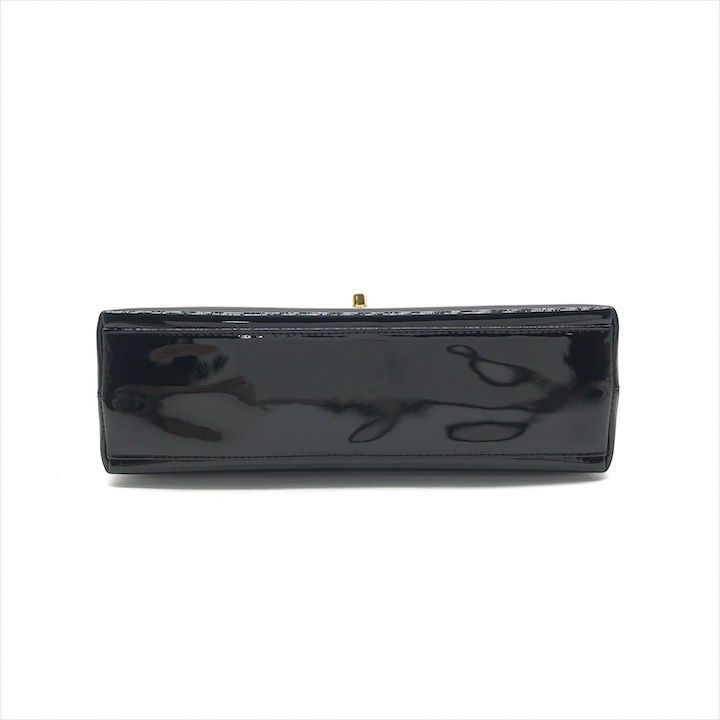 Chanel CC Logo Turnlock Patent Hand Bag Black Bag