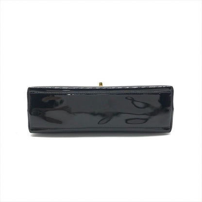 Chanel CC Logo Turnlock Patent Hand Bag Black Bag