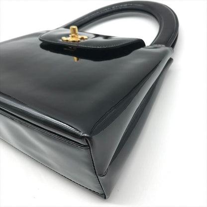 Chanel CC Logo Turnlock Patent Hand Bag Black Bag