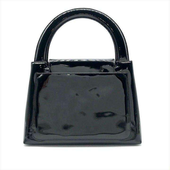 Chanel CC Logo Turnlock Patent Hand Bag Black Bag