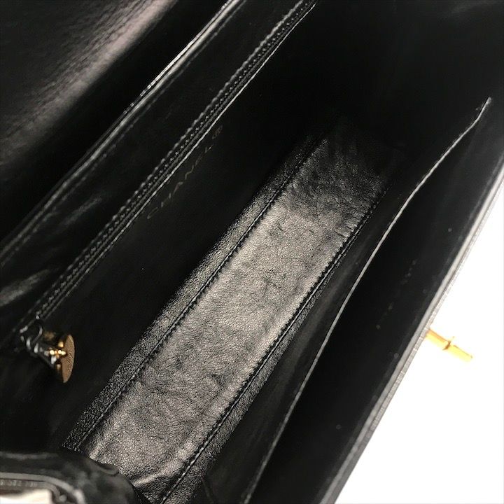 Chanel CC Logo Turnlock Patent Hand Bag Black Bag