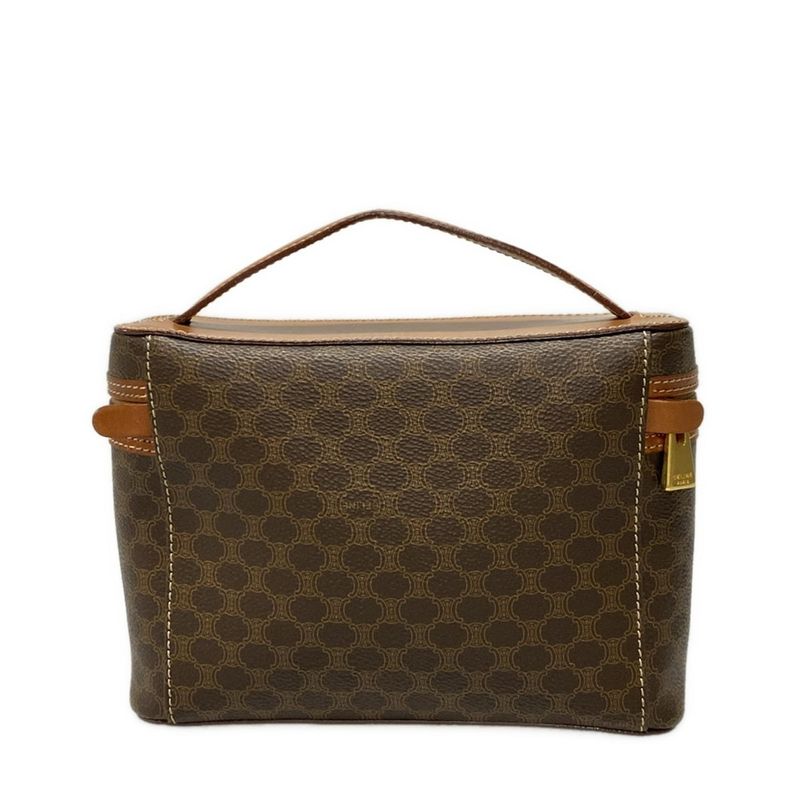 Celine Vanity Bag Macadam Pattern Dark Brown And Brown Leather