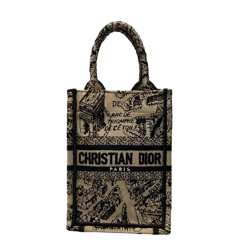 Dior/christian Dior Tote Bag Book Tote Mini Phone Bag Beige And Black