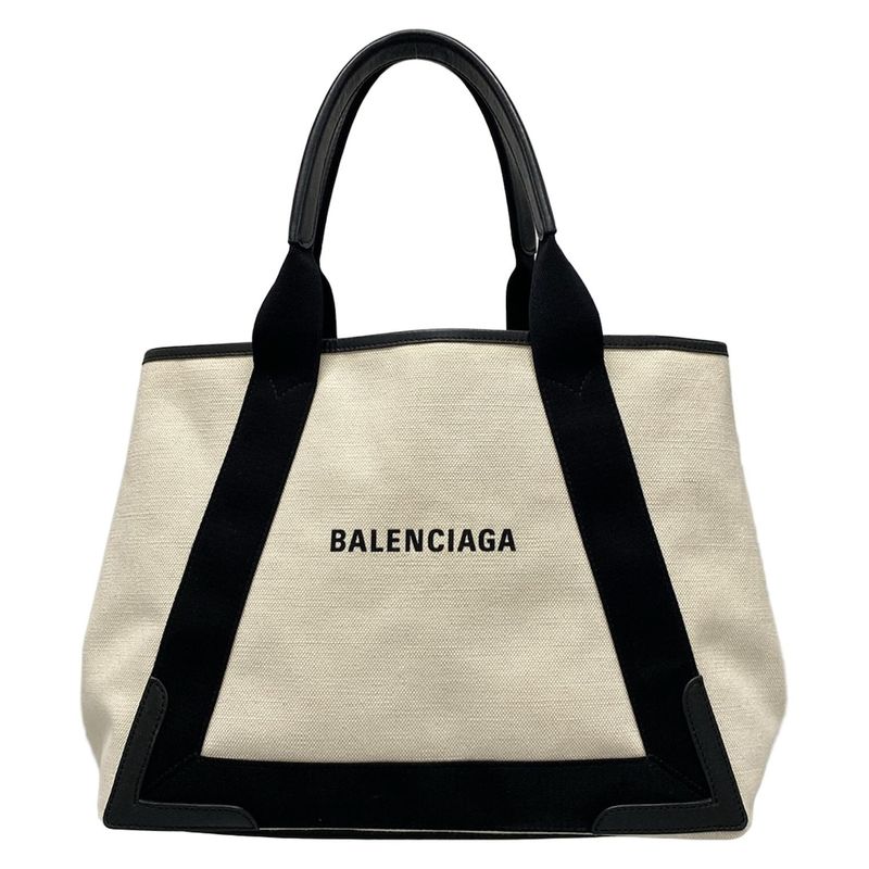 Balenciaga Tote Bag Navy New Medium Cabas Bag 581292 Ivory And Black Leather