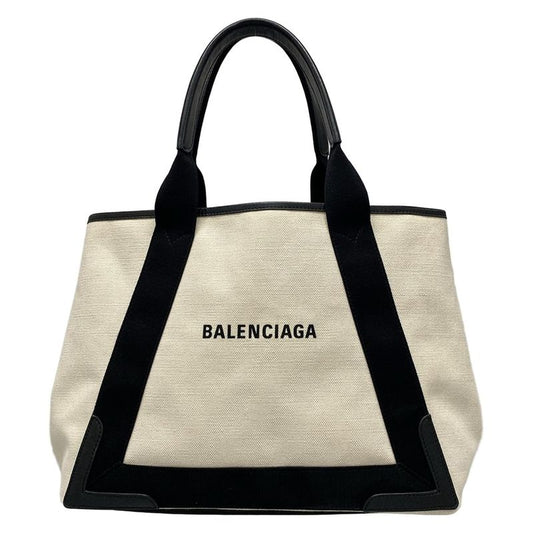 Balenciaga Tote Bag Navy New Medium Cabas Bag 581292 Ivory And Black Leather