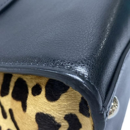 Prada Tote Bag - 1bg625 Black And Beige Leopard Pattern Leather